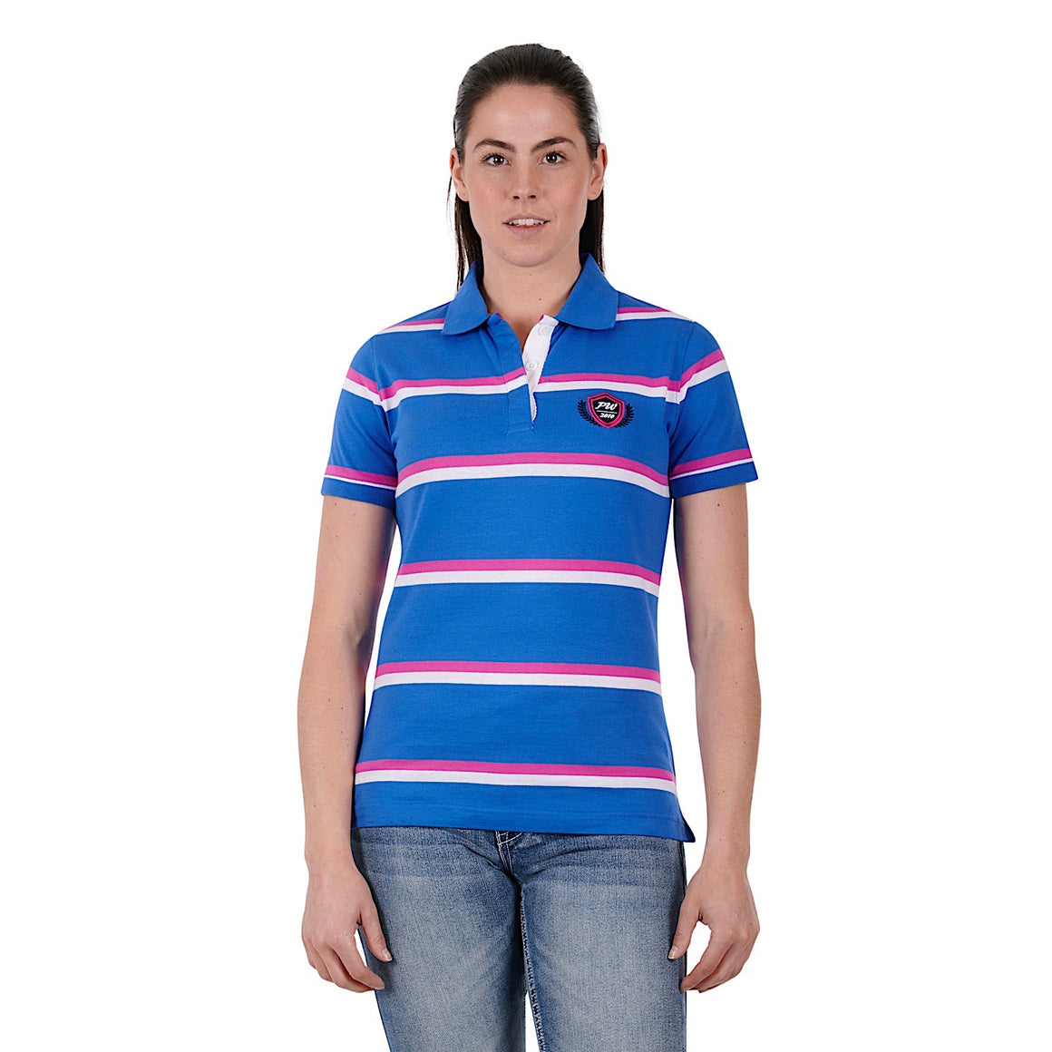 Pure Western Womens Emerie Polo-Blue/Pink