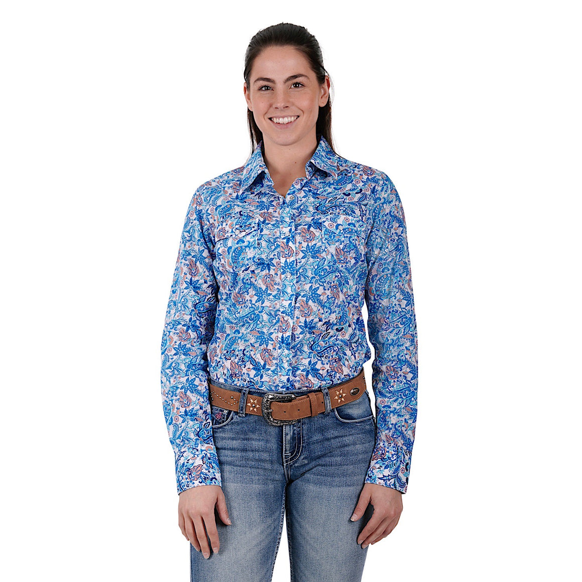 Pure Western Womens Frances Shirt-Blue/Coral