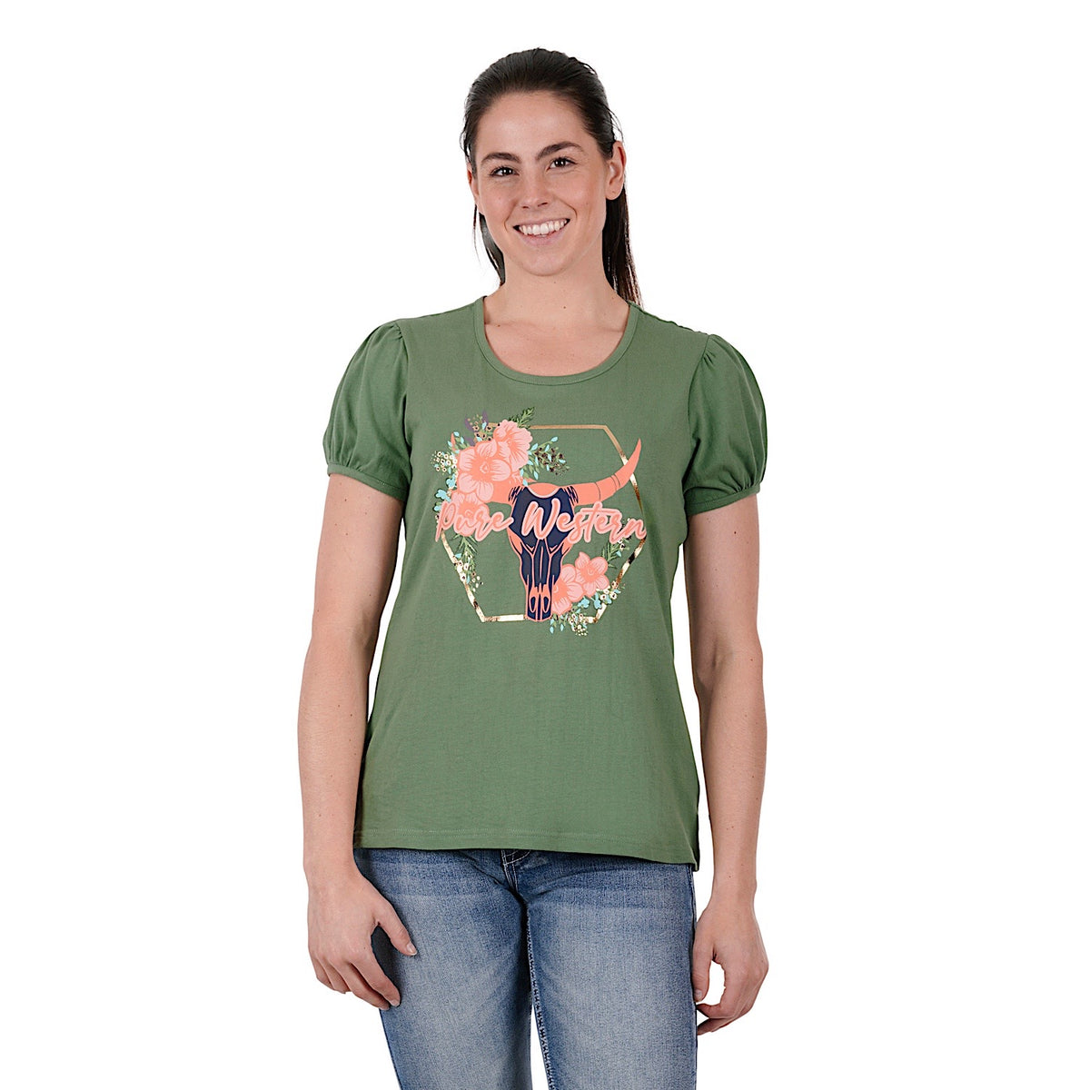 Pure Western Womens Almy Tee-Moss