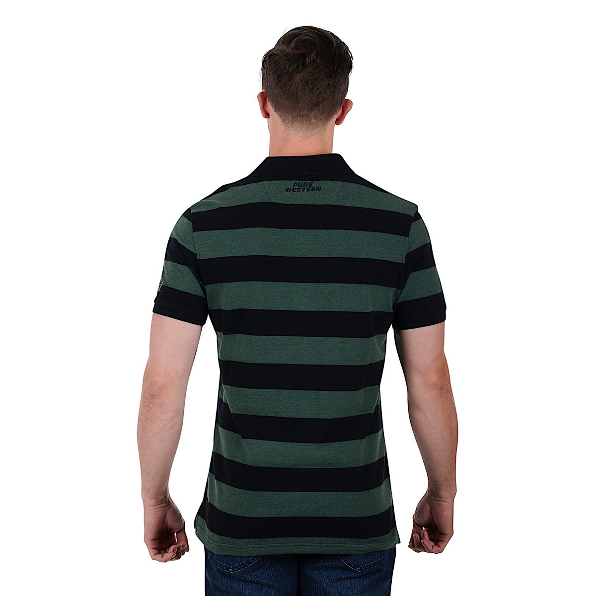 Pure Western Mens Allington Polo-Black/Green Marle