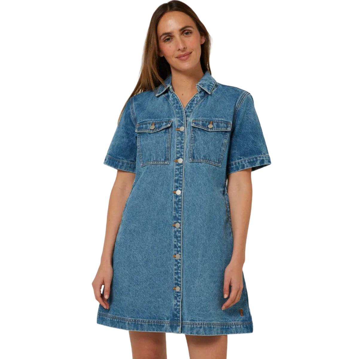 Pilbara Women's Josie Short Sleeve Denim Dress - Light Indigo