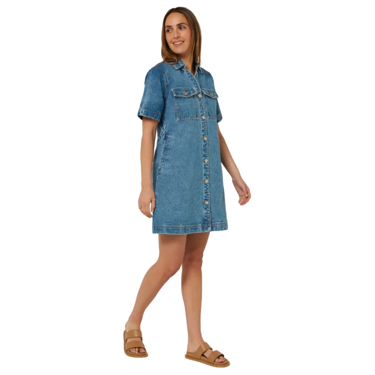 Pilbara Women's Josie Short Sleeve Denim Dress - Light Indigo