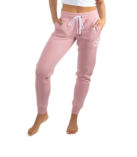 Ringers Western Lorne Women's Trackpants - Rosey Pink with White Print