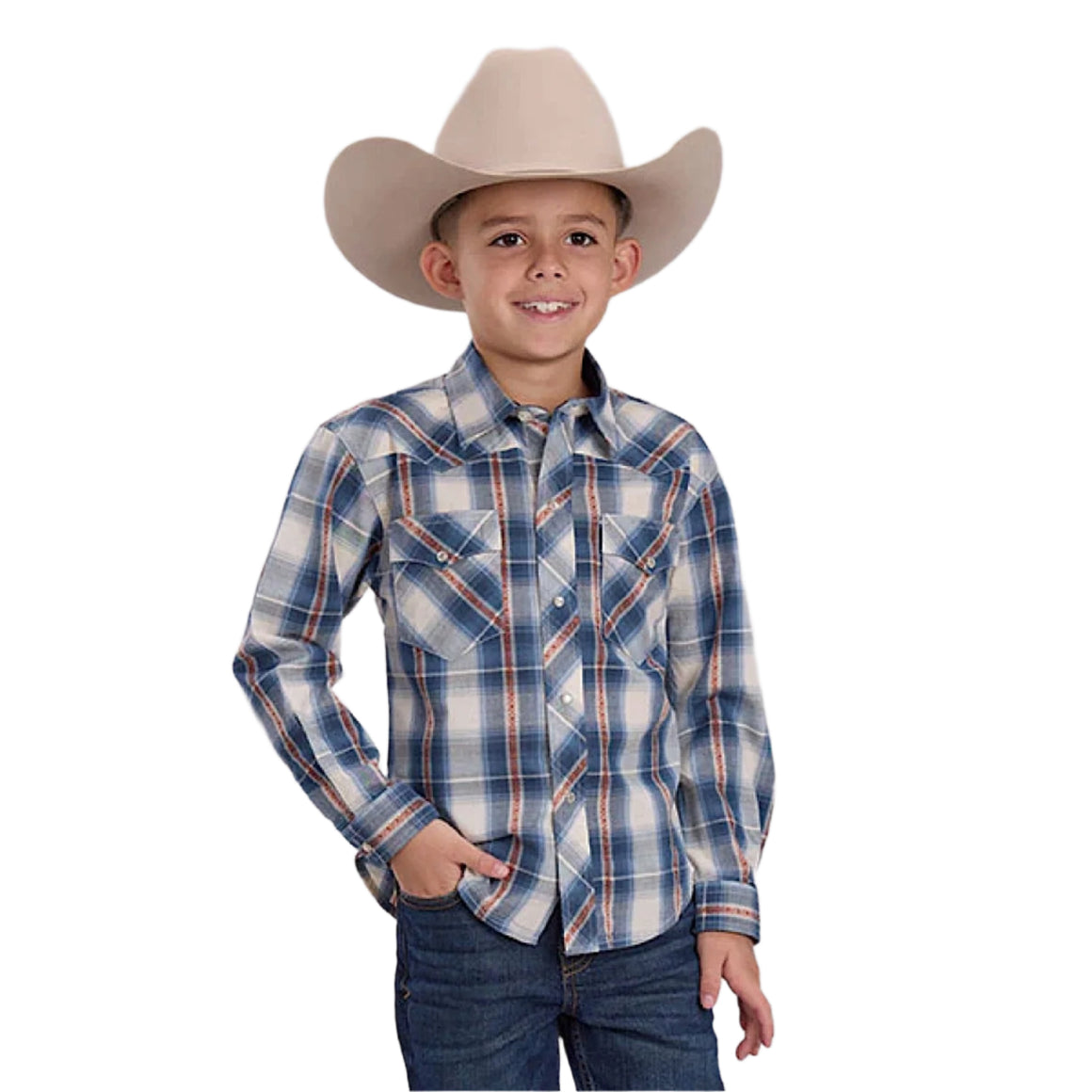 Roper Boy's West Made Collection Shirt - Plaid Blue