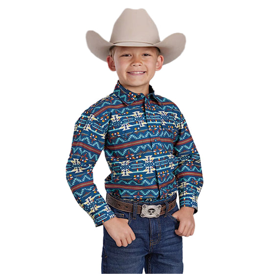 Roper Boy's West Made Collection Shirt - Print Blue