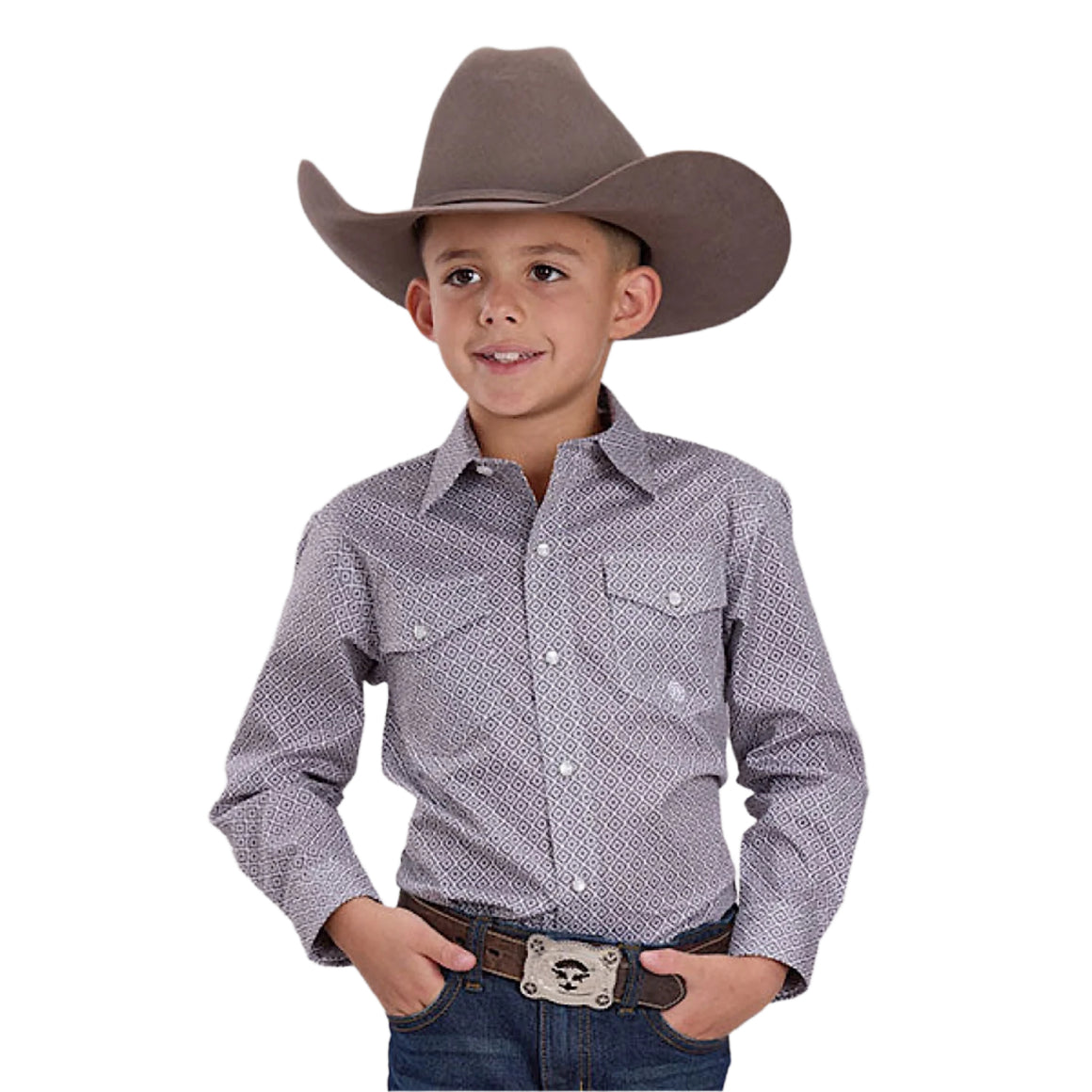 Roper Boy's Amarillo Collection Shirt - Print Grey