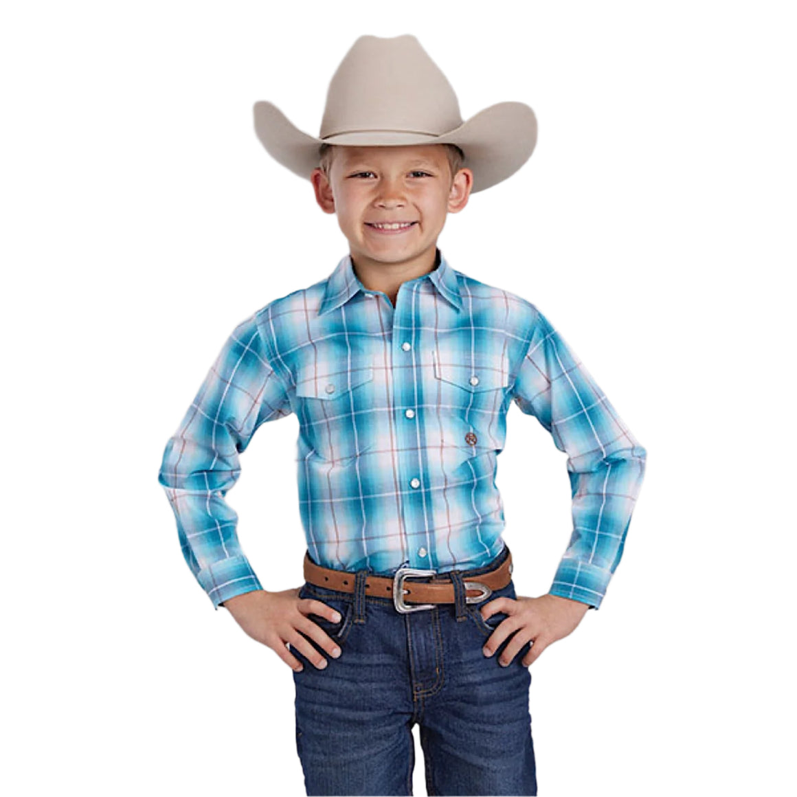 Roper Boy's Amarillo Collection Shirt - Plaid Blue