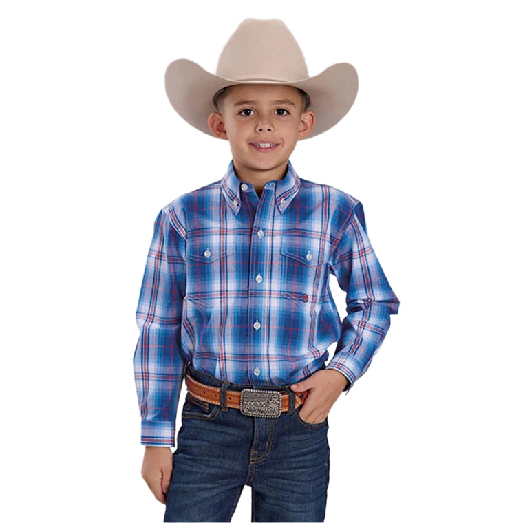 Roper Boy's Amarillo Collection Shirt - Plaid Blue