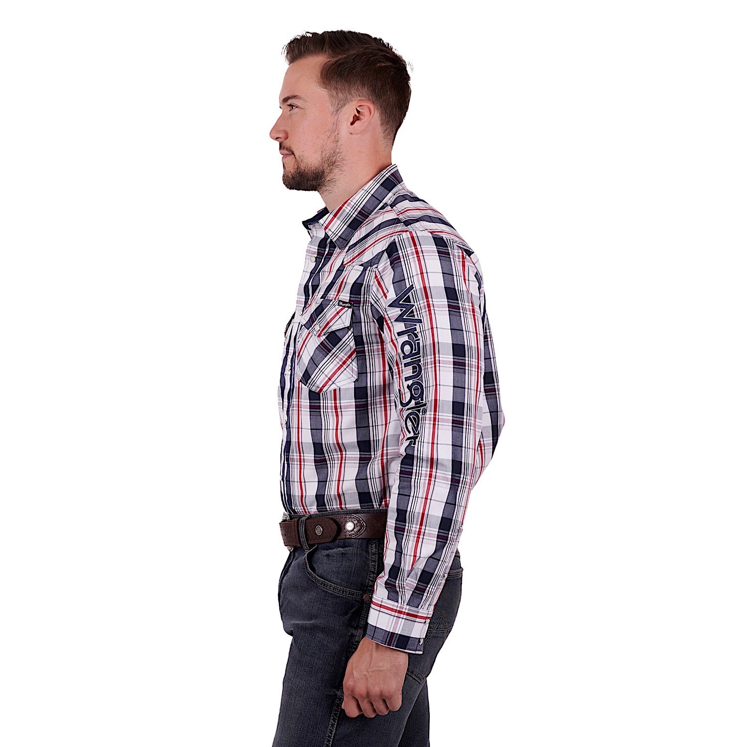 Buy Wrangler Mens Hume Shirt Navy/Red - The Stable Door