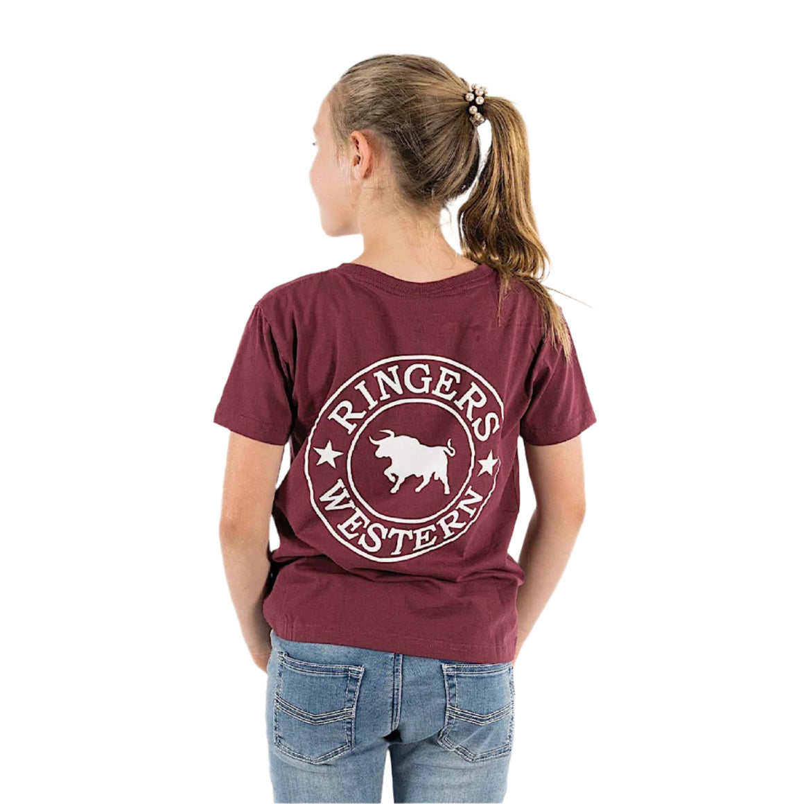 Ringers Western Kid's Signature Bull Classic Fit T-Shirt - Burgundy With White Print