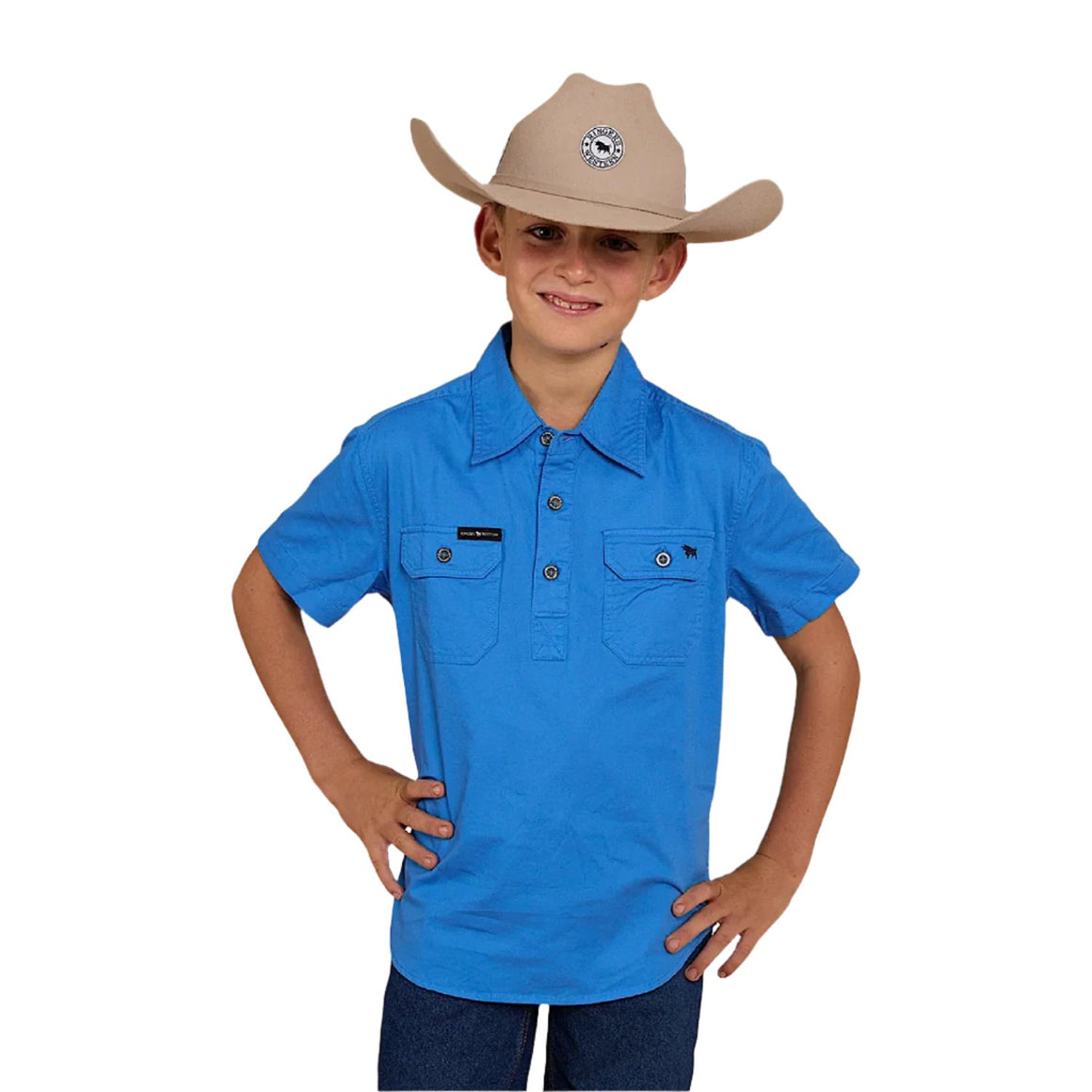 Ringers Western Kid's Ord River Half Button Shirt - Blue