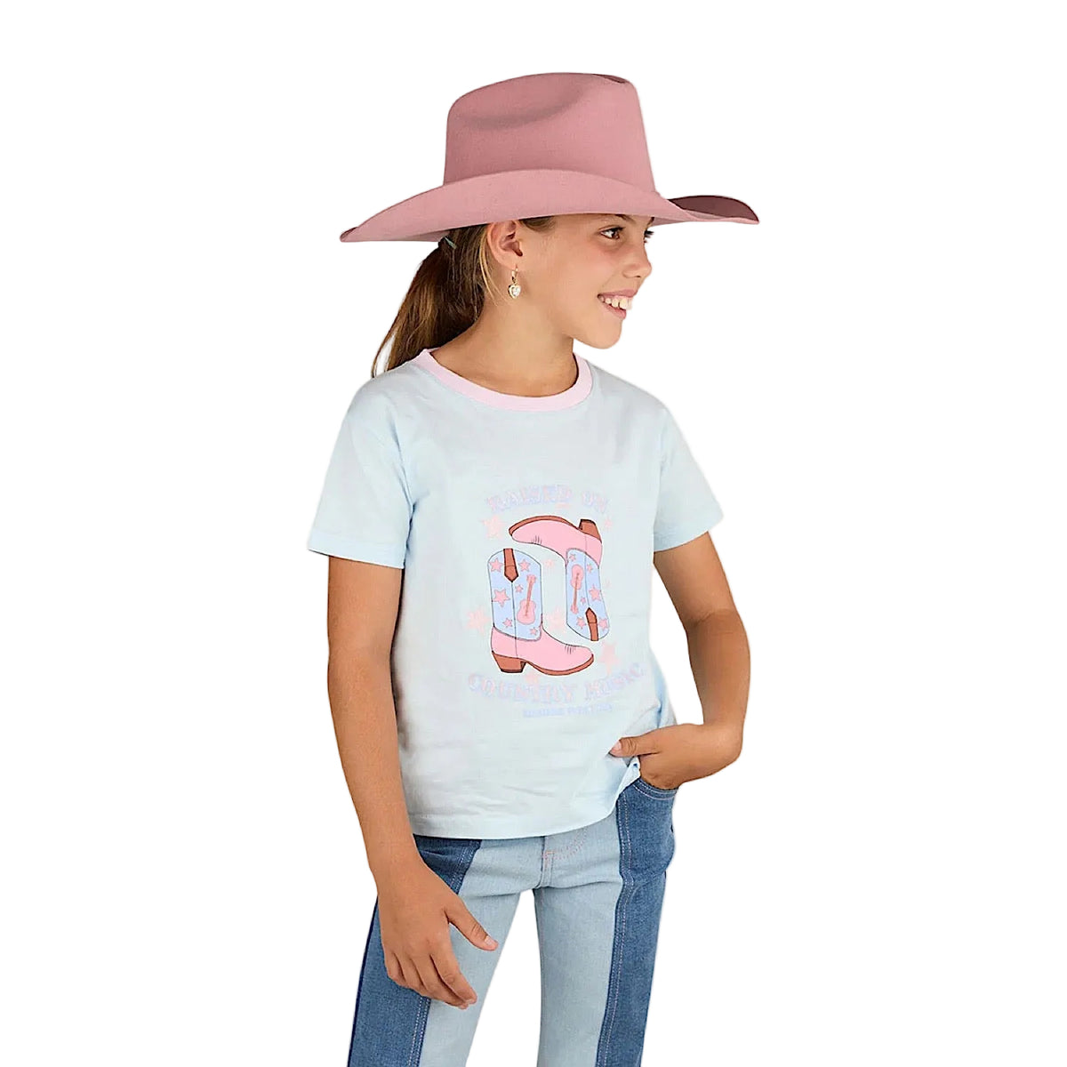 Ringers Western Girl’s Raised On Country Music Classic Fit T-Shirt - Barely Blue