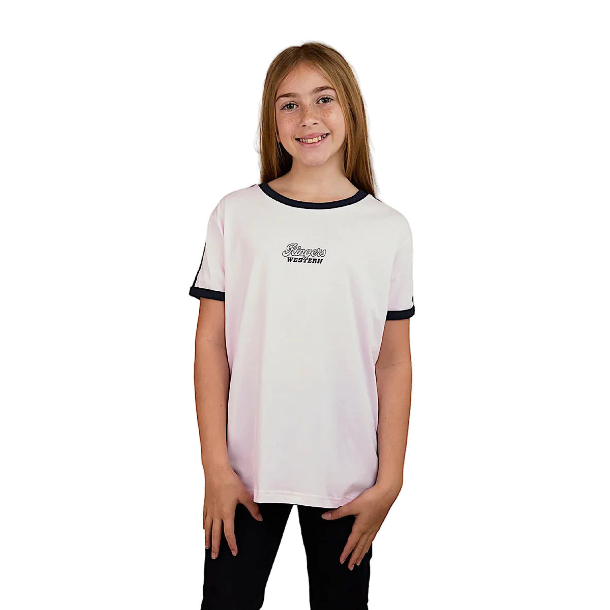 Ringers Western Girl’s Western Wonder Ringer T-Shirt - Barely Pink