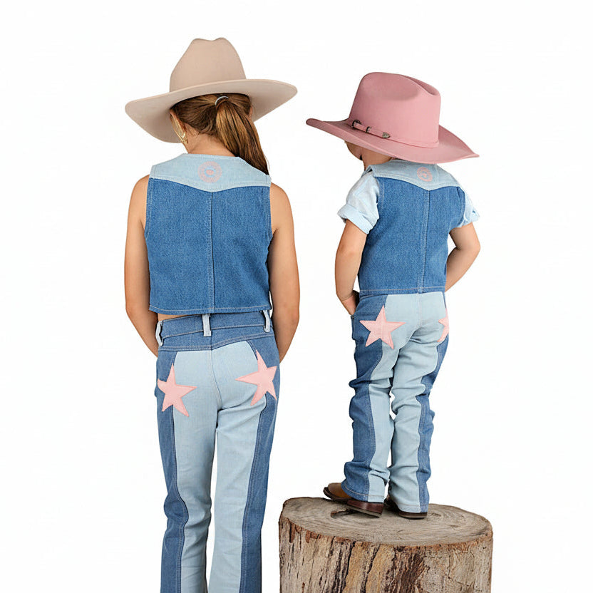 Ringers Western Girl's Ella Panel Flare Jean - Vintage Light Blue/Dark Mid Blue