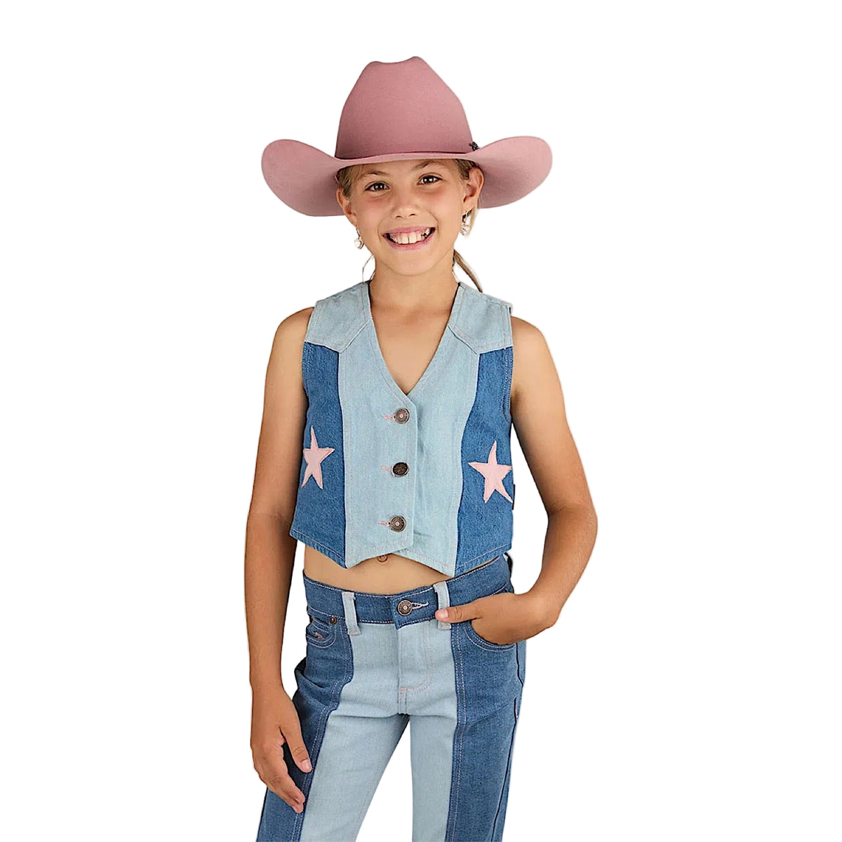 Ringers Western Girl’s Ella Panel Vest - Vintage Light Blue/Dark Mid Blue