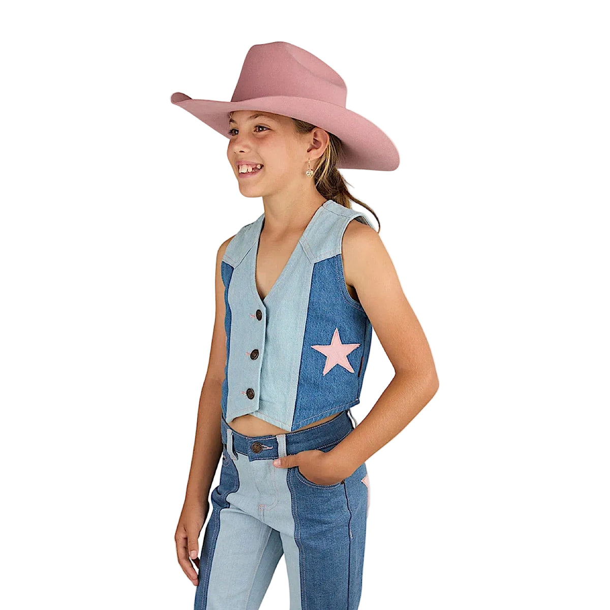 Ringers Western Girl’s Ella Panel Vest - Vintage Light Blue/Dark Mid Blue