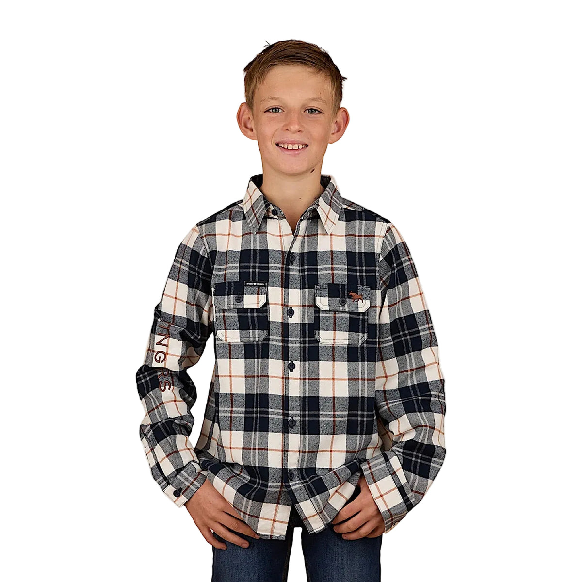 Ringers Western Kid's Rory Flannel Shirt - Navy/Tabacco