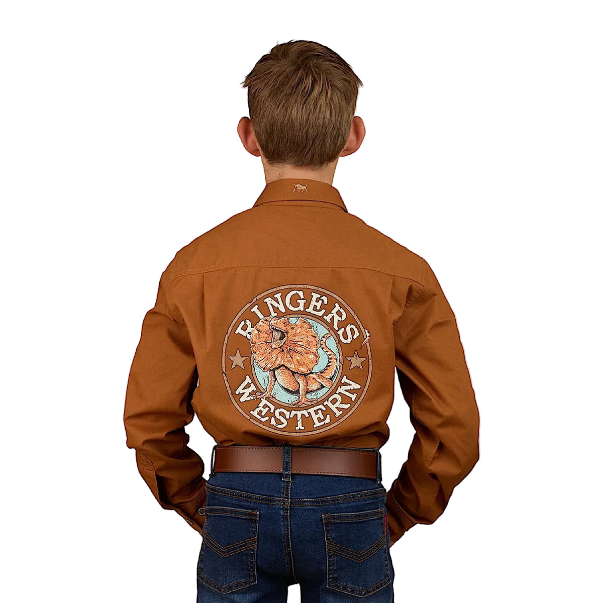 Ringers Western Kid's Jackaroo Full Button Printed Work Shirt - Tobacco