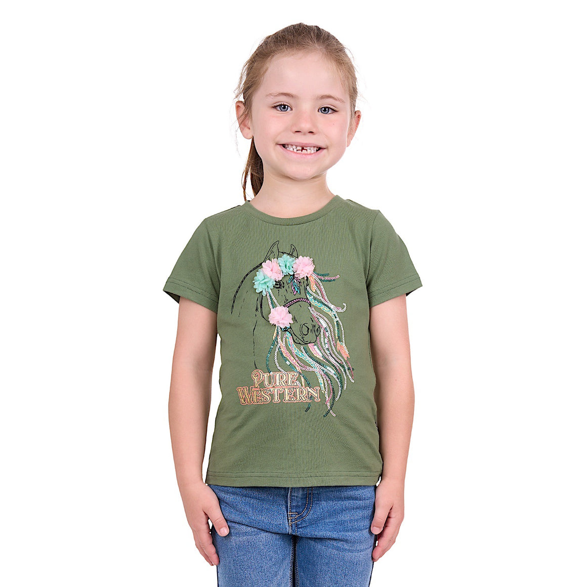 Pure Western Girl's Camilla Tee Green