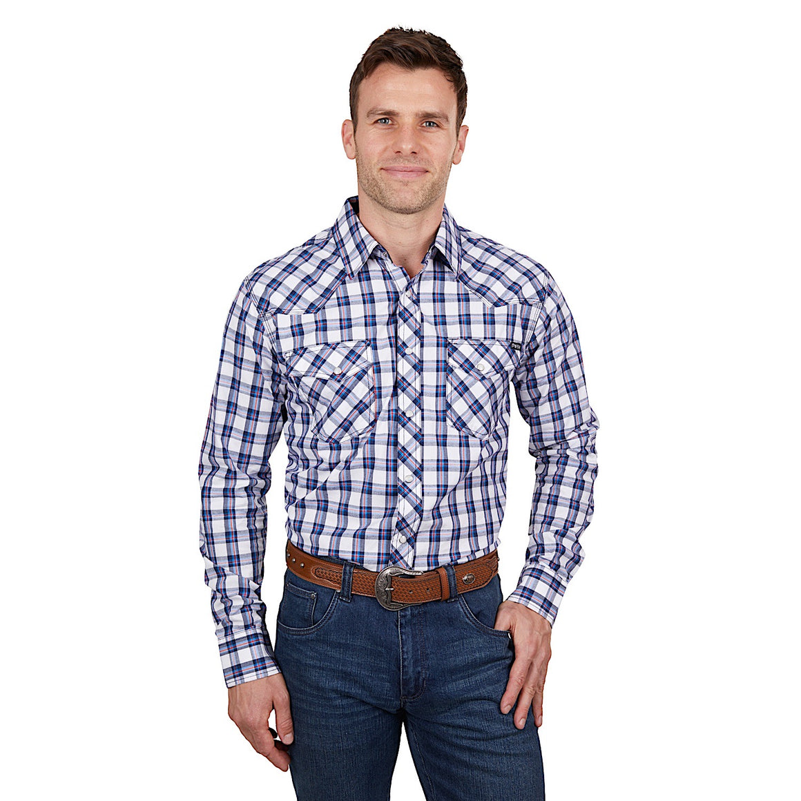 Pure Western Men's Alec Shirt Navy/Red