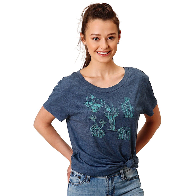 Roper Womens Five Star Collection S/S Tee Solid Blue