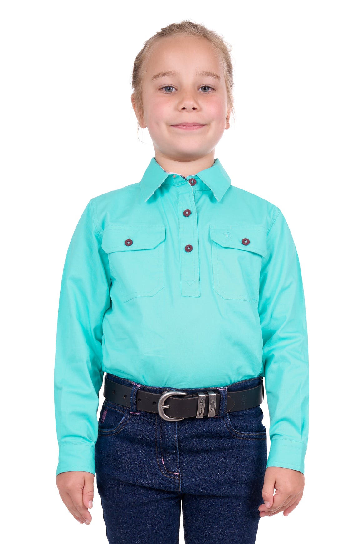 Thomas Cook Girl's Light Half Placket Shirt Aqua