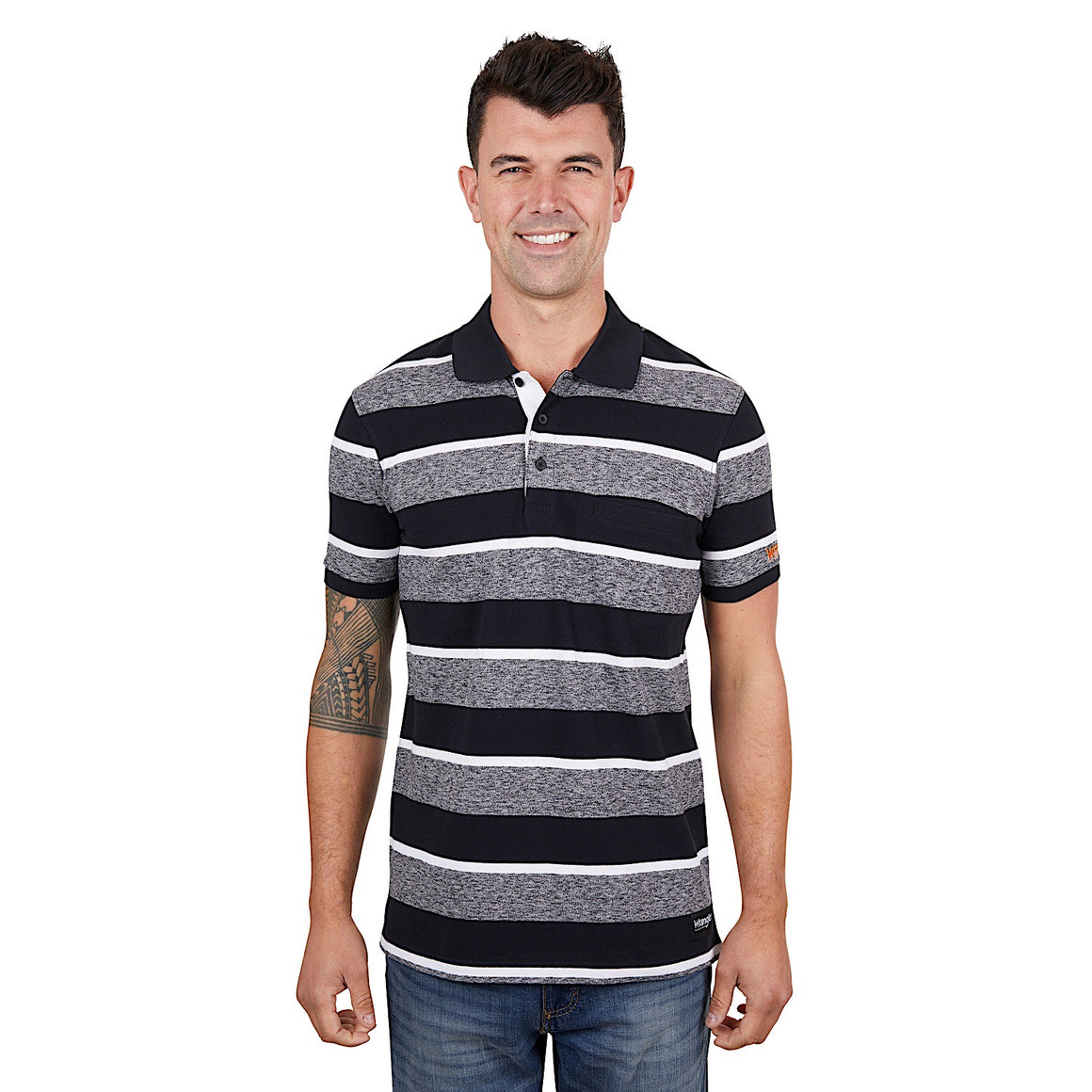 Wrangler Men's Jake 1 Pocket Polo Charcoal Marle/Black