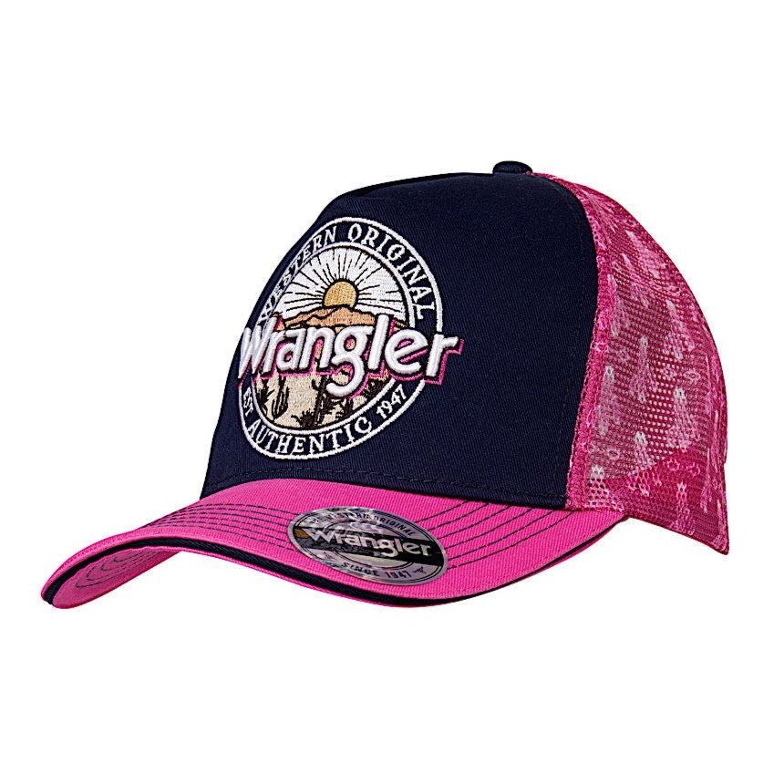 Wrangler Cap Elsa High Profile Ponytail Trucker Navy/Pink