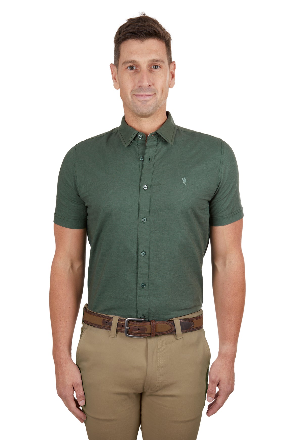 Thomas Cook Men's Linen Tailored Short Sleeve Shirt Green