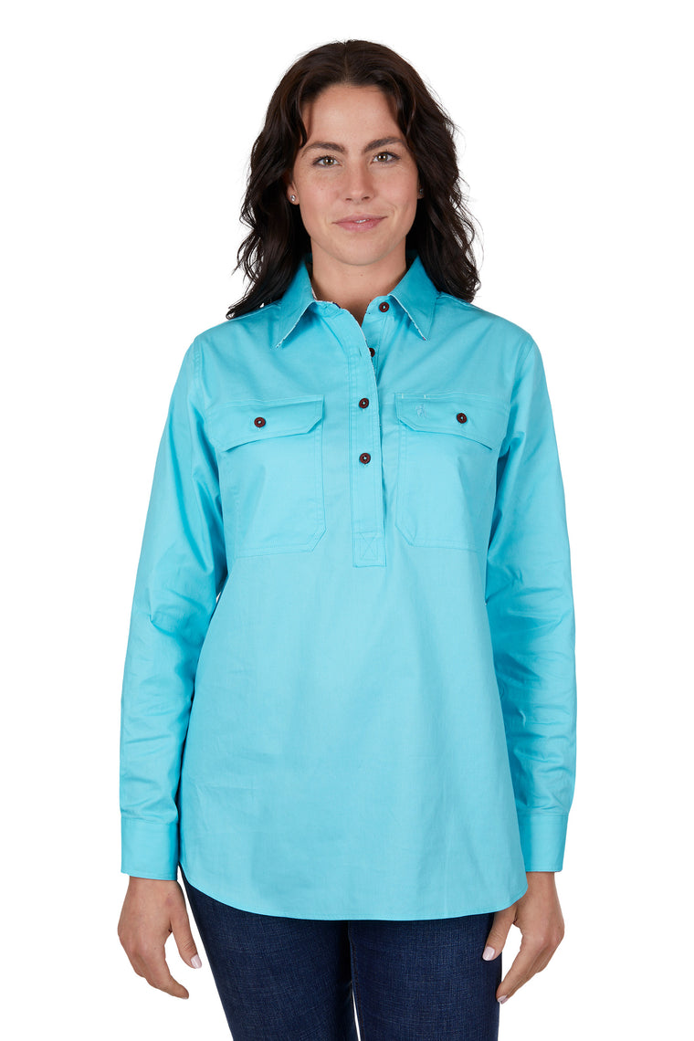 Thomas Cook Women's Light Half Placket Shirt Aqua