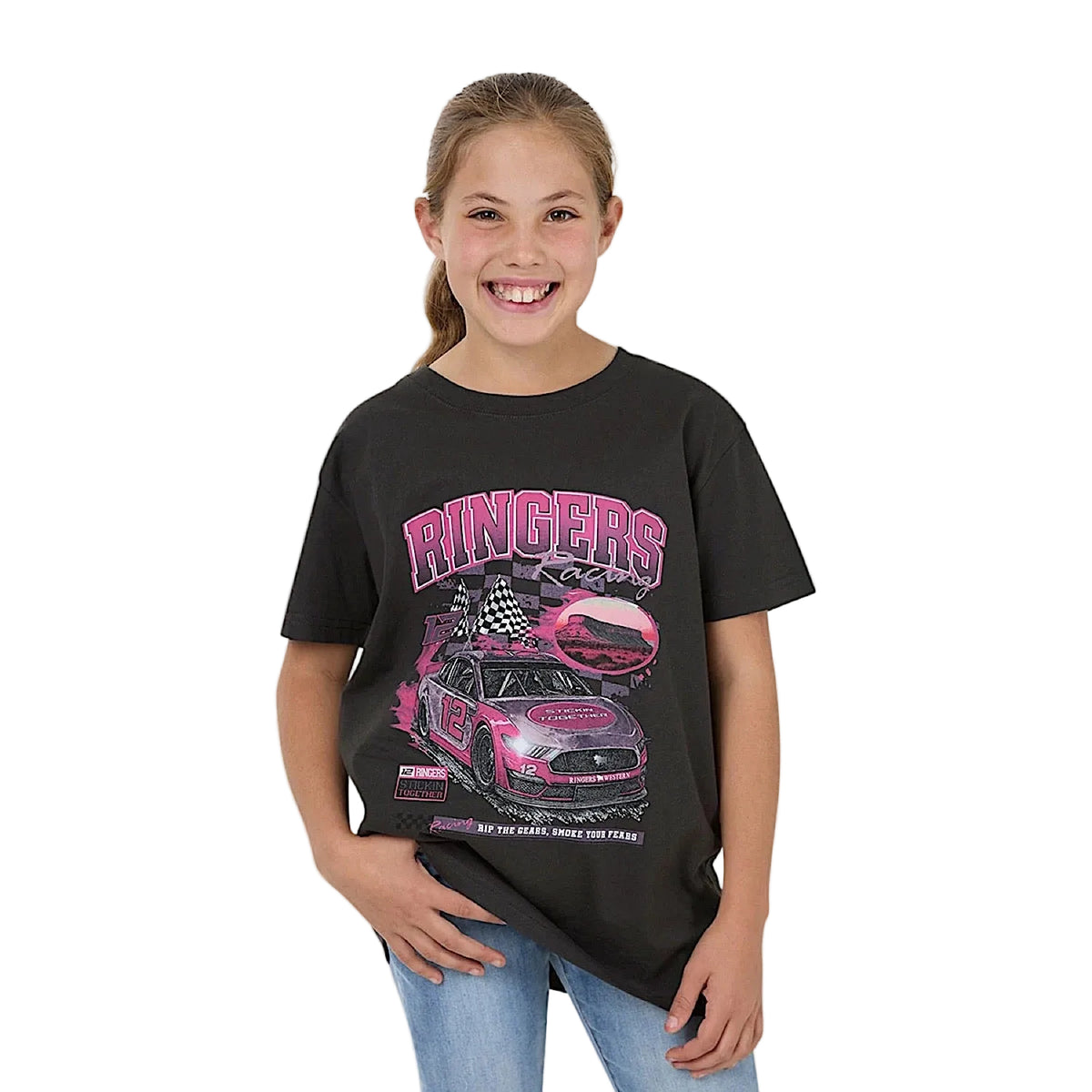 Ringers Western Girls Ringers Racing T-Shirt - Charcoal