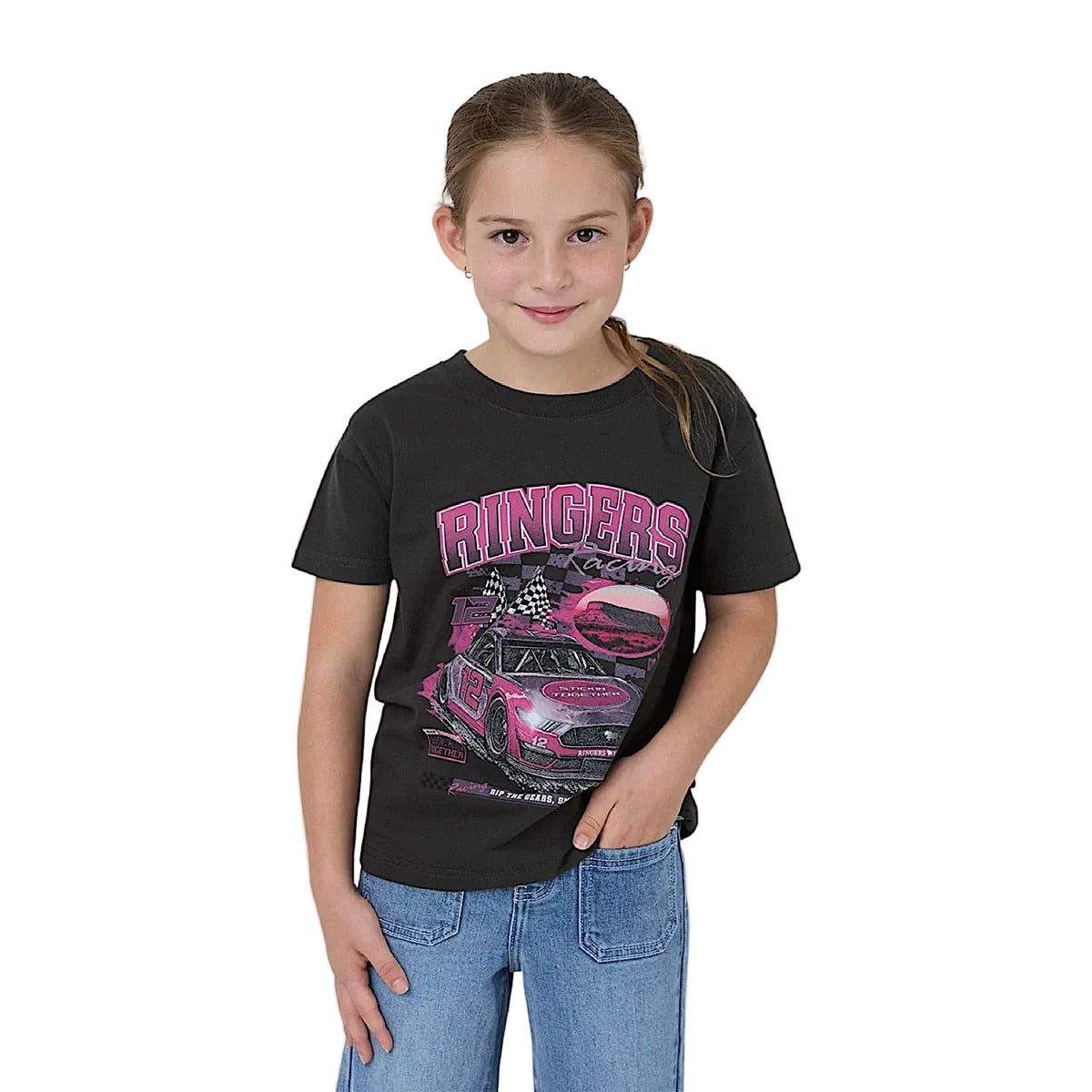 Ringers Western Girls Ringers Racing T-Shirt - Charcoal