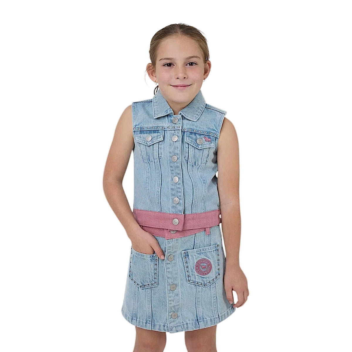 Ringers Western Kids Girls Cowgirl Club Studded Vest - Light Blue