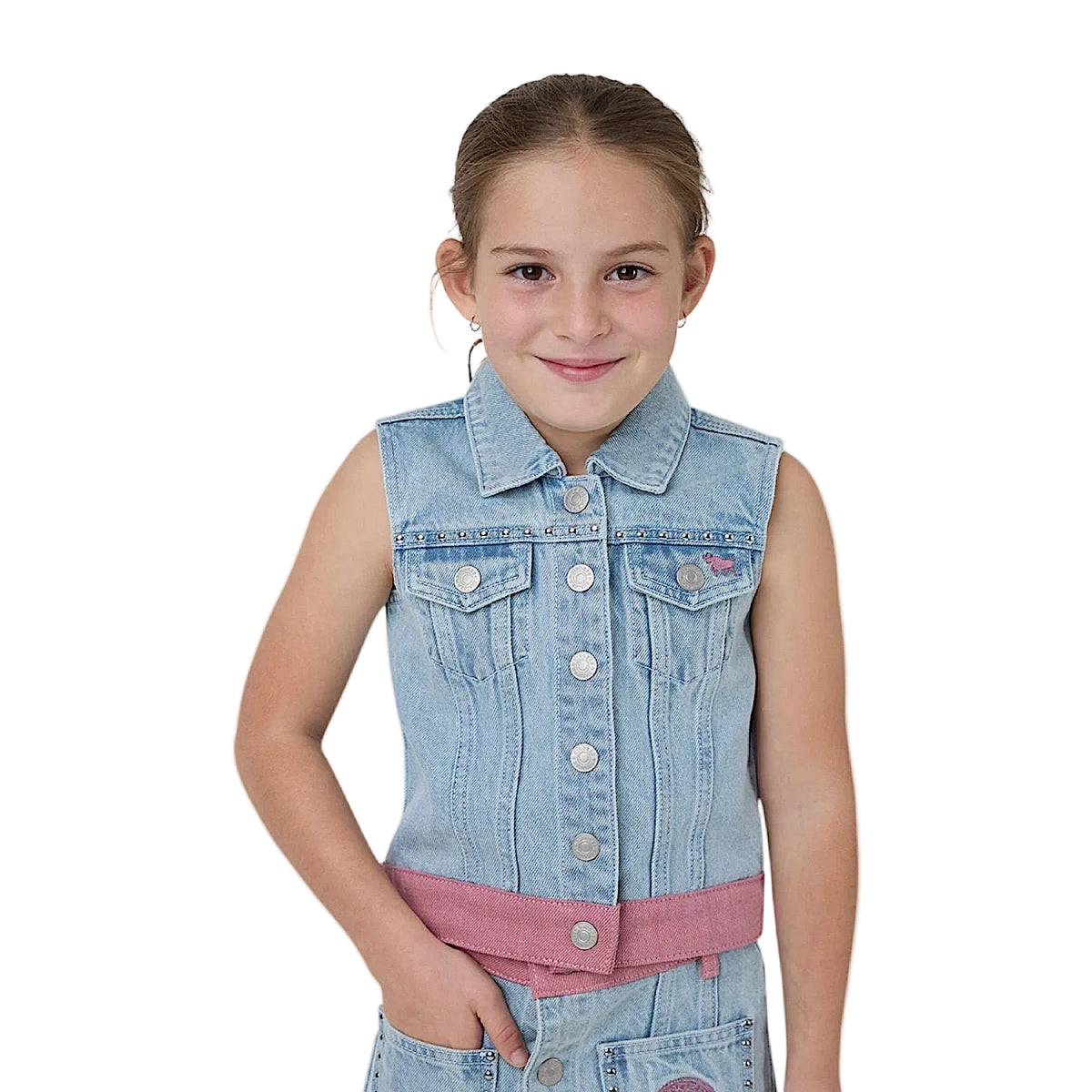 Ringers Western Kids Girls Cowgirl Club Studded Vest - Light Blue