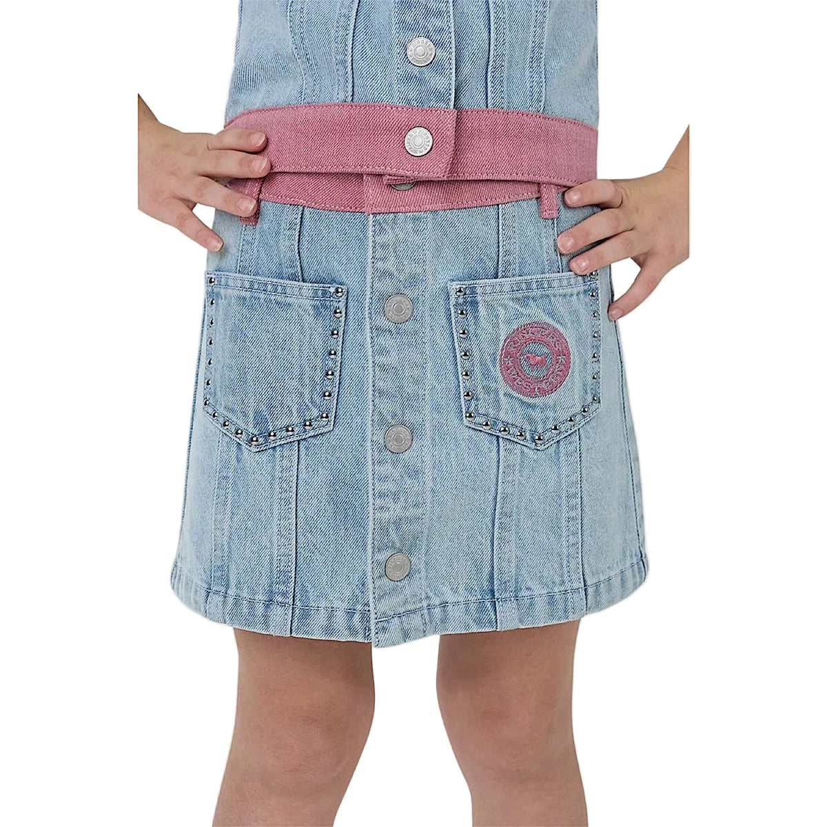 Ringers Western Kids Girls Cowgirl Club Studded Mini Skirt - Light Blue