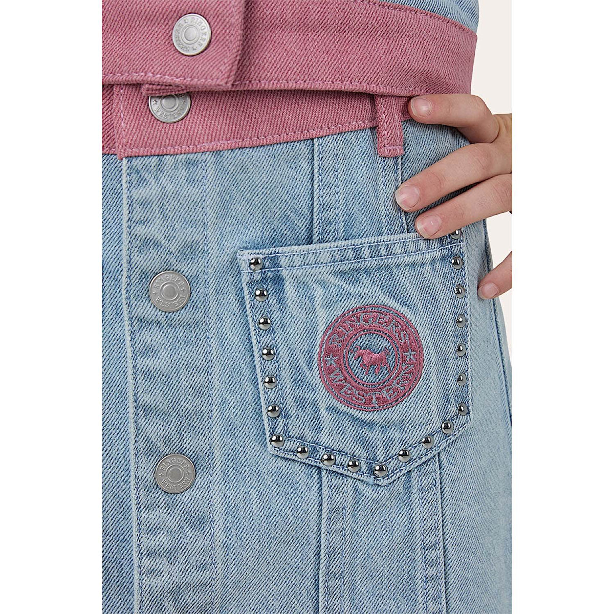 Ringers Western Kids Girls Cowgirl Club Studded Mini Skirt - Light Blue