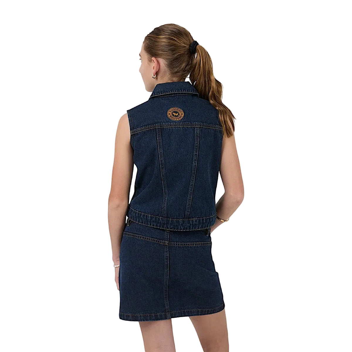 Ringers Western Youth Girls Cowgirl Squad Studded Vest - Vintage Blue Wash