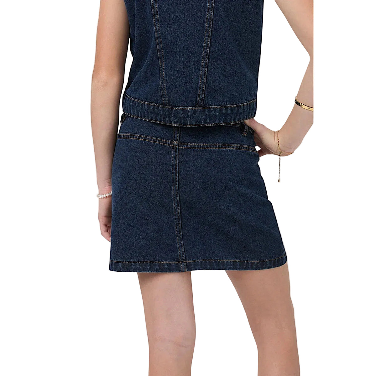 Ringers Western Youth Girls Cowgirl Squad Studded Mini Skirt - Vintage Blue Wash