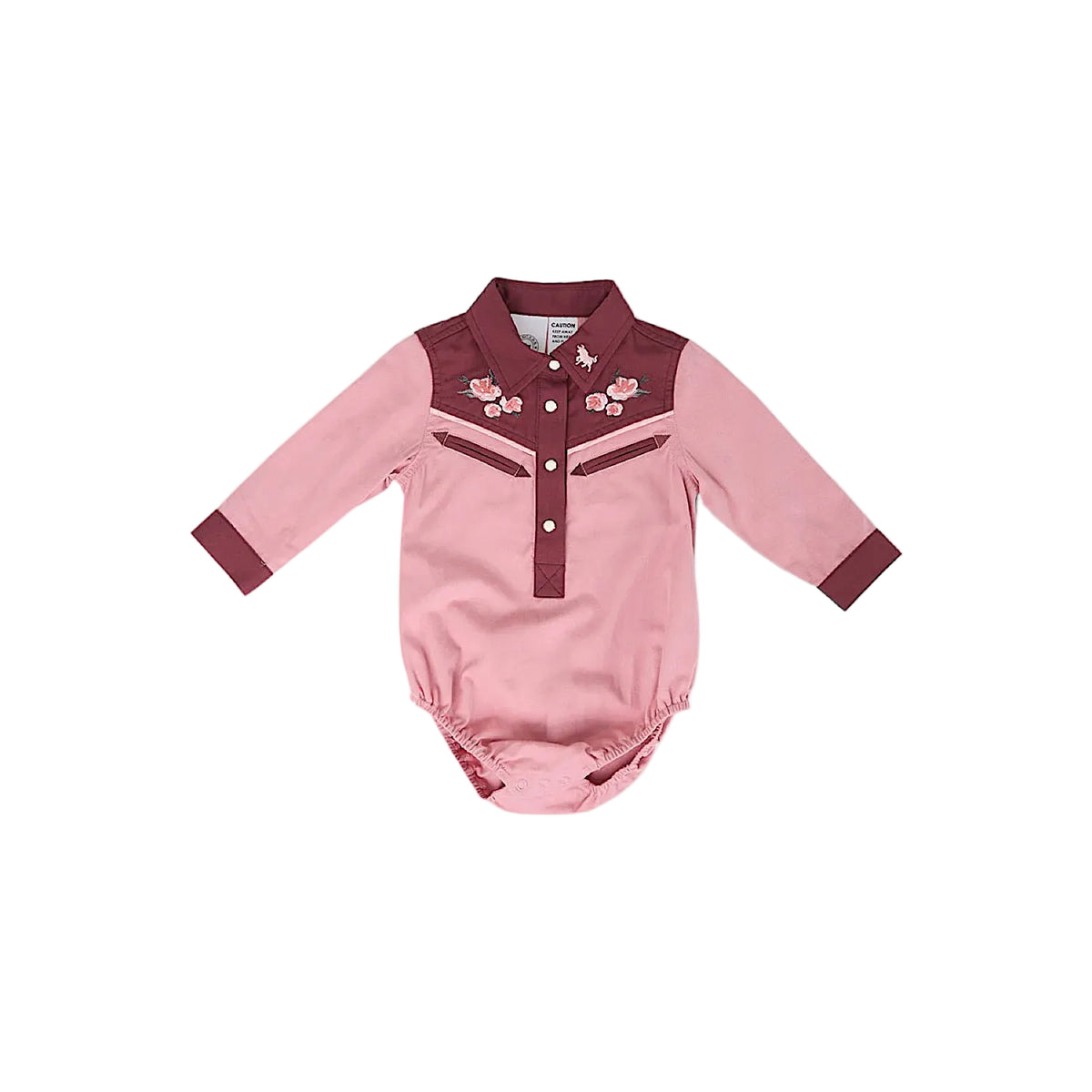 Ringers Western Babies Girls Bonnie Western Shirt Romper - Dusty Pink/Plum