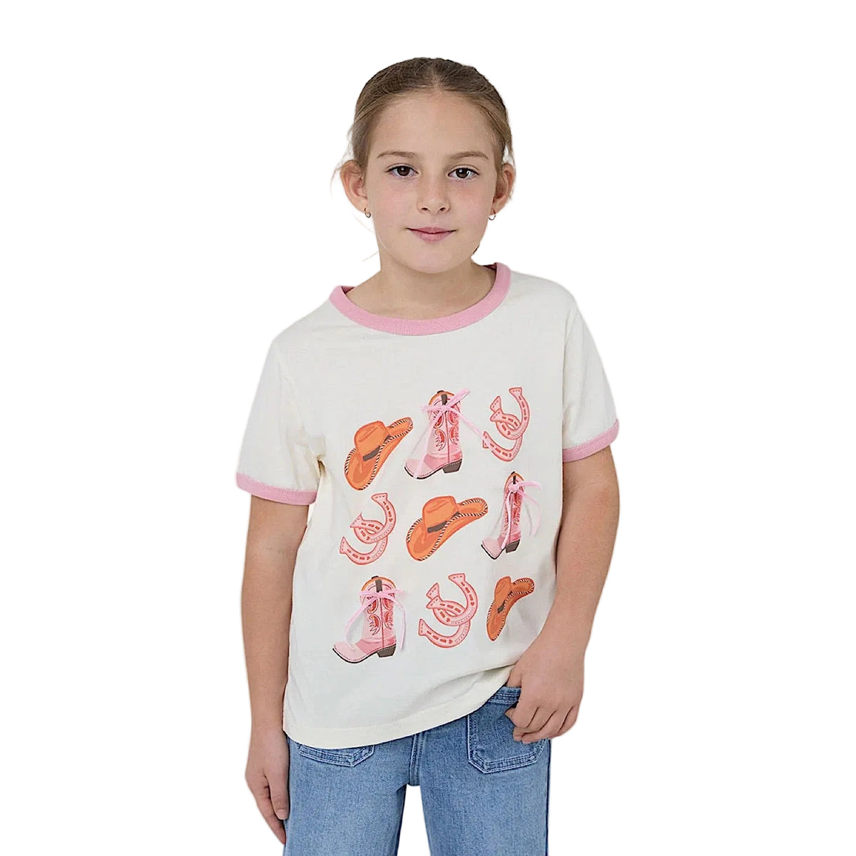 Ringers Western Girls Cross My Boots Ringer T-Shirt - Bone/Dusty Pink