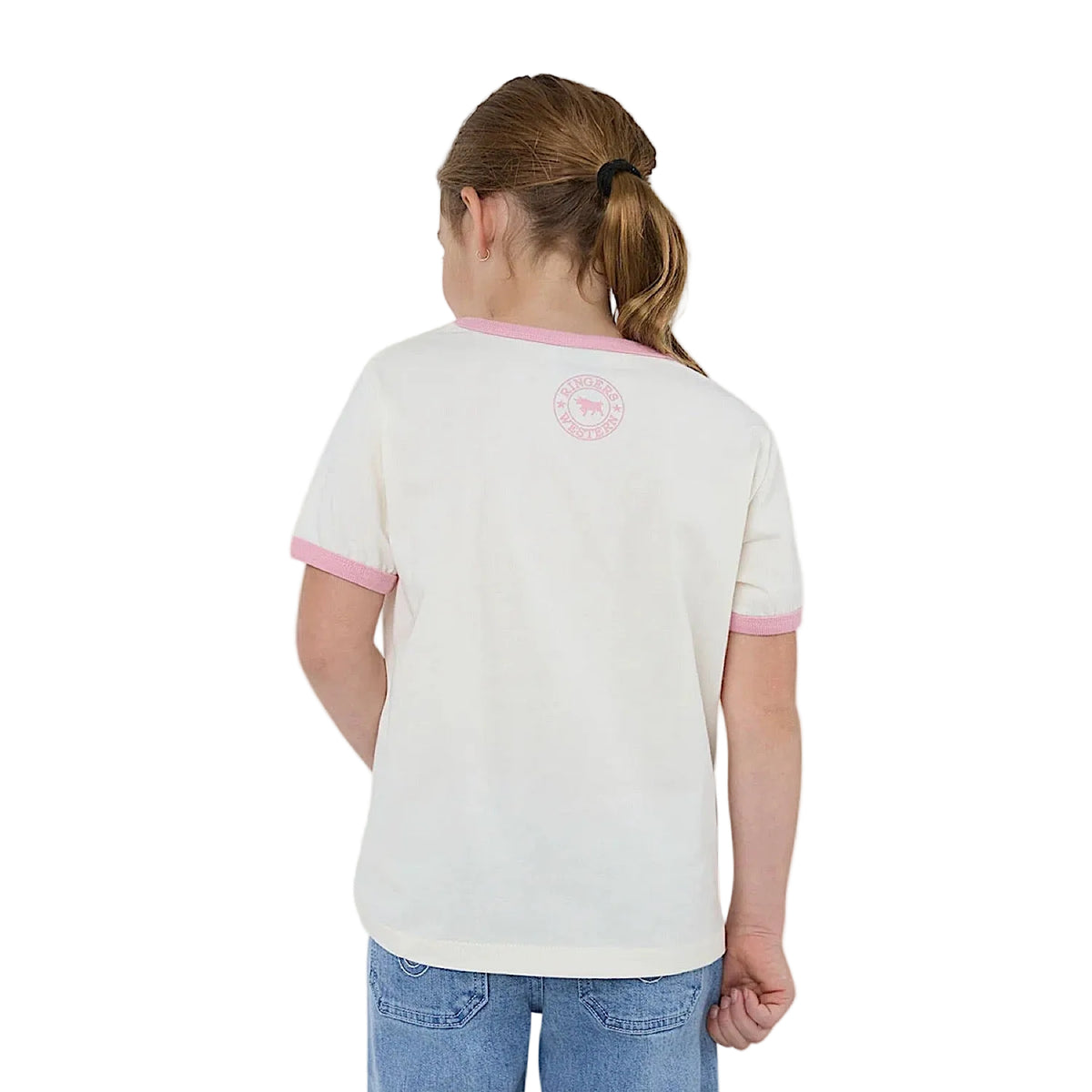 Ringers Western Girls Cross My Boots Ringer T-Shirt - Bone/Dusty Pink