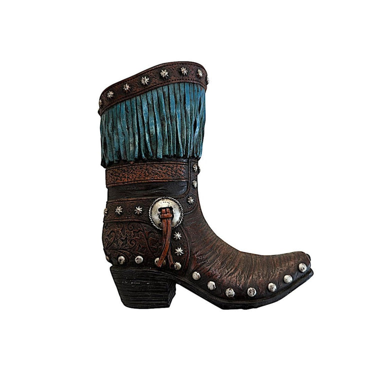 Pure Western Boot Pencil Holder - Turquoise Tassels