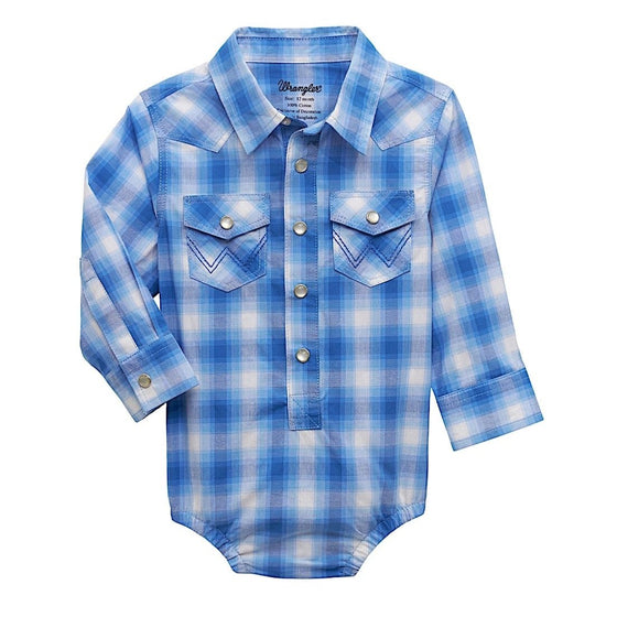 Wrangler Baby Boy's Snap Western Bodysuit - Blue Plaid