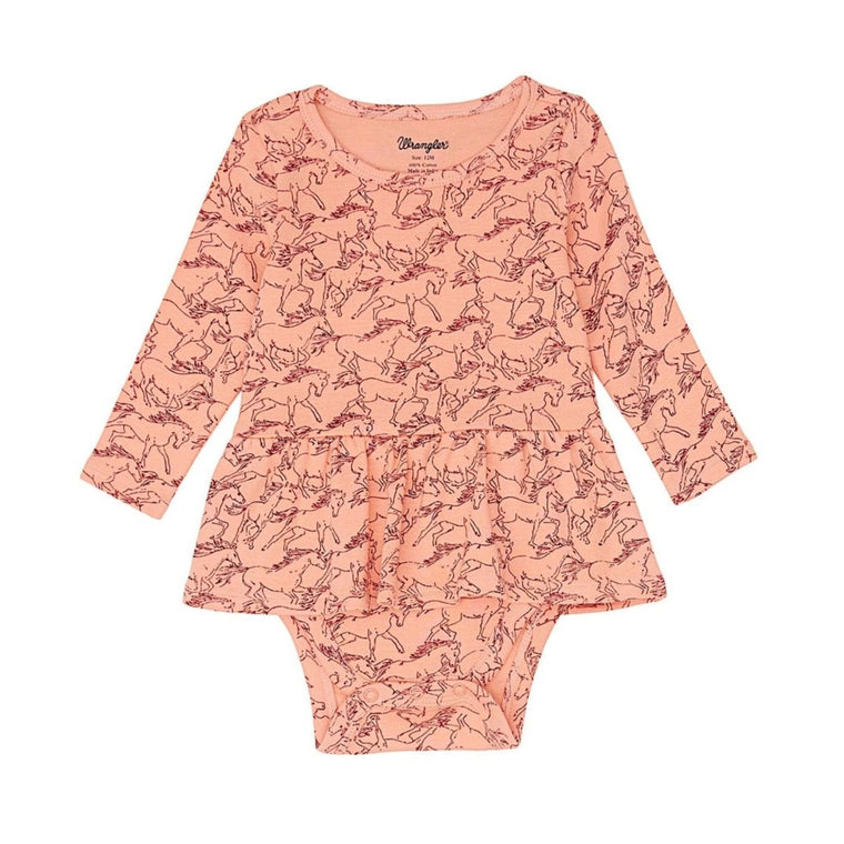 Wrangler Baby Girl's Knit Bodysuit With Skirt - Peach Horses