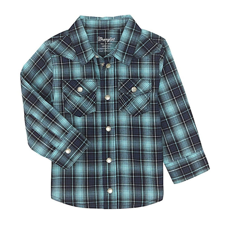 Wrangler Baby Boy's Western Shirt -Blue Teal Plaid