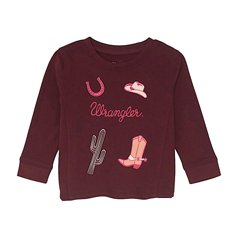 Wrangler Baby Girl's Western Crewneck Sweatshirt - Burgundy