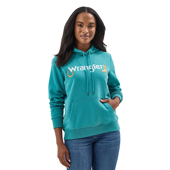 Wrangler Women's Western Graphic Hoodie - Blue Green