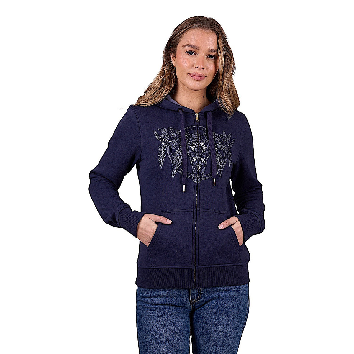 Pure Western Women's Edna Zip Through Hoodie - Navy
