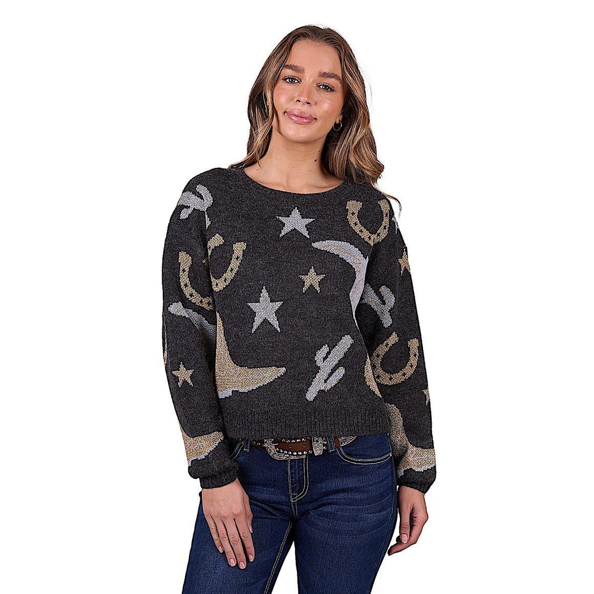 Pure Western Women's Marcy Knitted Pullover - Charcoal Marle