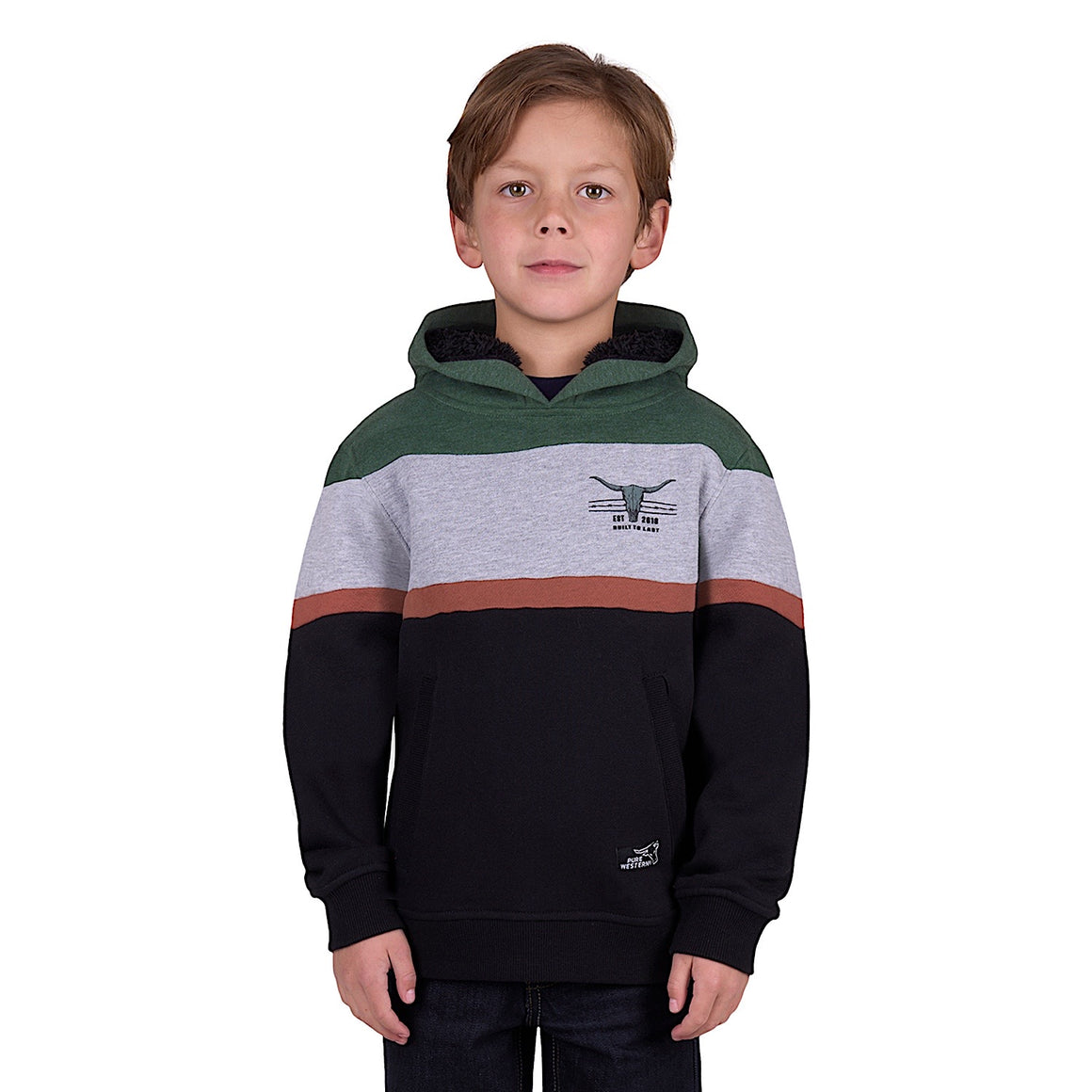 Pure Western Boy's Nick Pullover Hoodie - Black/Green Marle